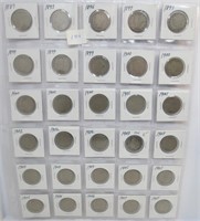 30 "V" nickels, mixed dates