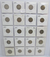 20 "V" nickels, mixed dates