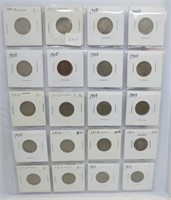 20 "V" nickels, mixed dates