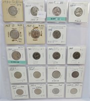 19 Jefferson nickels, mixed dates