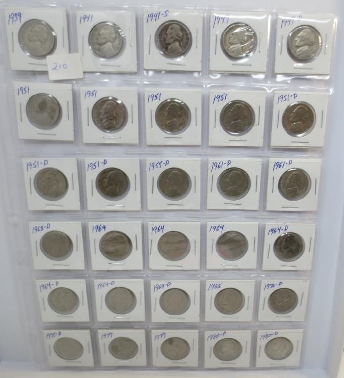 30 Jefferson nickels, mixed dates