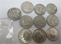 9 silver half dollars and 1-40% Kennedy