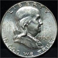 1958 Franklin Silver Half Dollar Gem BU