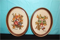 Pair of Framed Embroidered Hummels 13.5"x10"