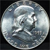 1953-D Franklin Silver Half Dollar Gem BU FBL