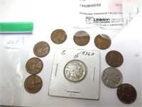 2 Buffalo nickels and 8 wheat cents