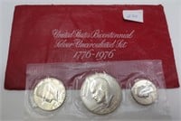 US Bicentennial Silver Uncir 3-coin set