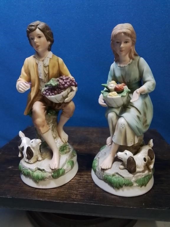 Homeco porcelain boy and girl figure with dogs 7