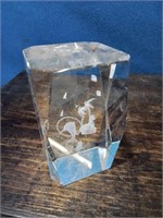 Crystal cube with edged fish inside 3 inches tall