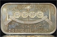 Scarce Reno Nevada 1 Troy Oz .999 Silver Bar