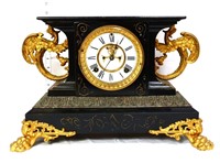 Vintage marble Ansonia mantle clock w/ dragons