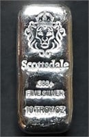 10 Troy Oz Scottsdale Mint .999+ Fine Silver Bar