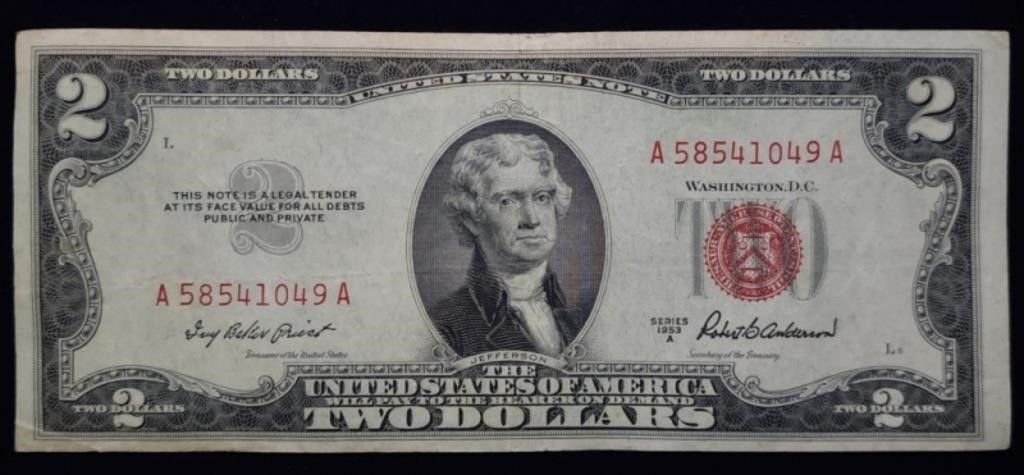 1953 A $2 Red Seal Legal Tender High Grade Note