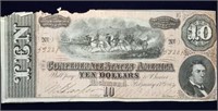 1864 Confederate $10 Banknote T-68 Nice