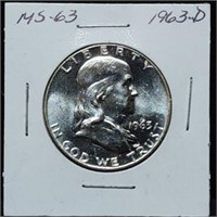 1963-D Franklin Silver Half Dollar Gem BU MS63