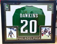 Framed signed Brian Dawkins Eagles jersey w/ COA