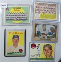 5 baseball cards, Cleveland Indians