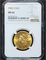 1902-S $10 Liberty Gold Eagle NGC MS62 Nice Coin!