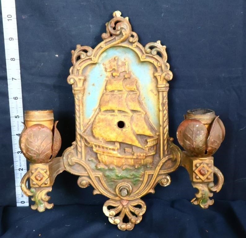 Vintage electric wall sconce w/ ship, see pics