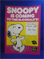 1965 Snoopy Coming To Mc Donalds Sign 17.5" X 24"
