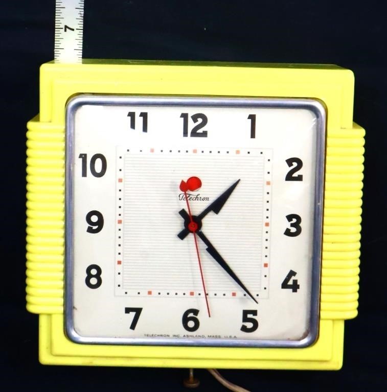 Vintage electric Telechrom yellow wall clock