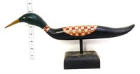Painted wood duck on wood stand