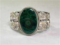 GORGEOUS Sterling Large Malichite Cuff 52 Grams