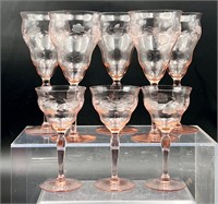 Some chips Vintage Pink Etched Stemware