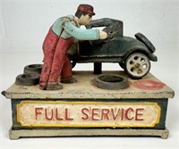 FULL SERVICE CAST IRON ANIMATED TOY BANK