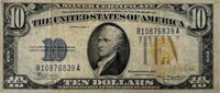 1934 U.S. $10 NOTE - YELLOW SEAL N. AFRICA