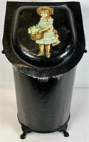 ANTIQUE COAL HOD WITH DECORATED LID