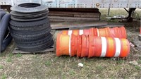 Safety Barrels, wood concrete forms, re-bar, black