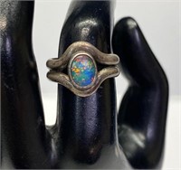 Vintage Sterling Silver Opal Simulant Ring