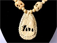 Vintage Detailed Hand Carved Bone Elephant Beads &