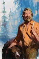 Robert Schulz Oil on Board Grizzly Adams