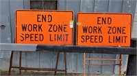 END WORK ZONE SPEED LIMIT Signs w/ Stands, (2), Al
