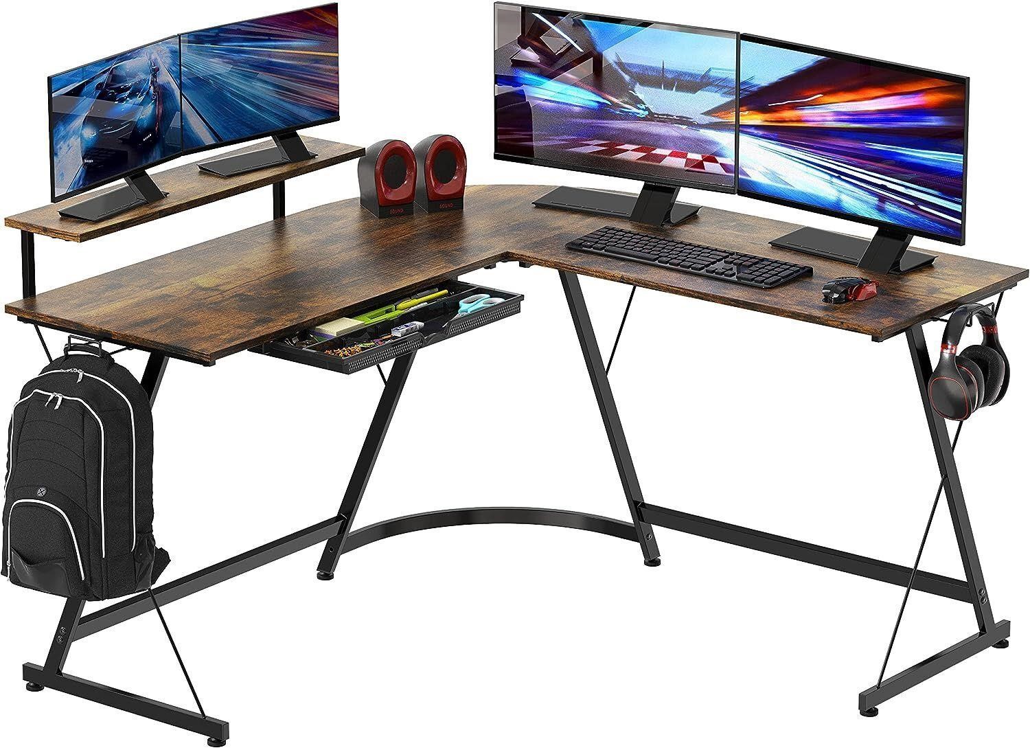 L Desk with Monitor Stand