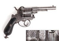 French Silver Inlaid Pinfire 6-Shooter Pistol, LeF