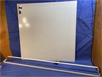 Erase Board, 30" Sq. & White Curtain Rods,