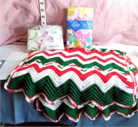 Christmas Afghan, Vinyl Tablecloth,KingFittedSheet