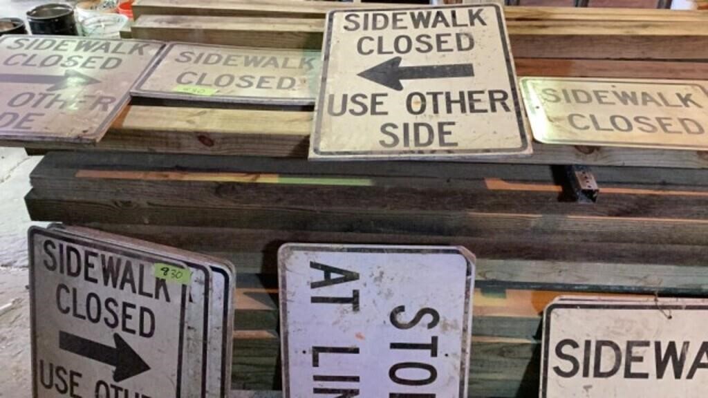 Signs, (20), sidewalk closed (18), $150 minimum fi