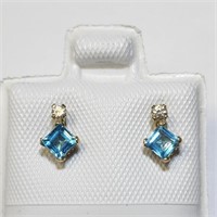 10K Yellow Gold Blue Topaz/Diamond Earrings SJC