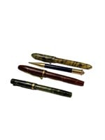 3  Vintage Fountain Pens & 1 Pencil  Charm