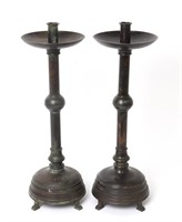Pair of Thai Bronze Candlesticks