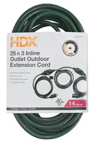 HDX 25 ft. 14/3 3 Outlet Extension Cord, Green