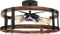 Farmhouse Wood Drum Ceiling Light Fixture