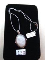 Pendant Necklace with Chain (Rainbow Moon Stone)