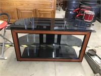 Glass-top Wood and Metal TV Stand