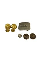 7 Military Buttons & 1 Belt Buckle