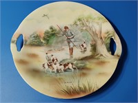 Royal Bayreuth Cake Plate, Man With His Dogs